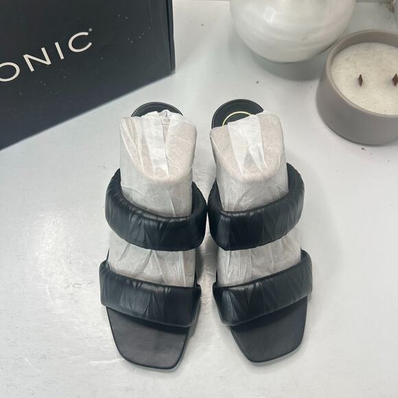 Vionic Emaline Mule Heel Ruched Leather Strappy Sandals Black Women 7M Tried On - Picture 5 of 10